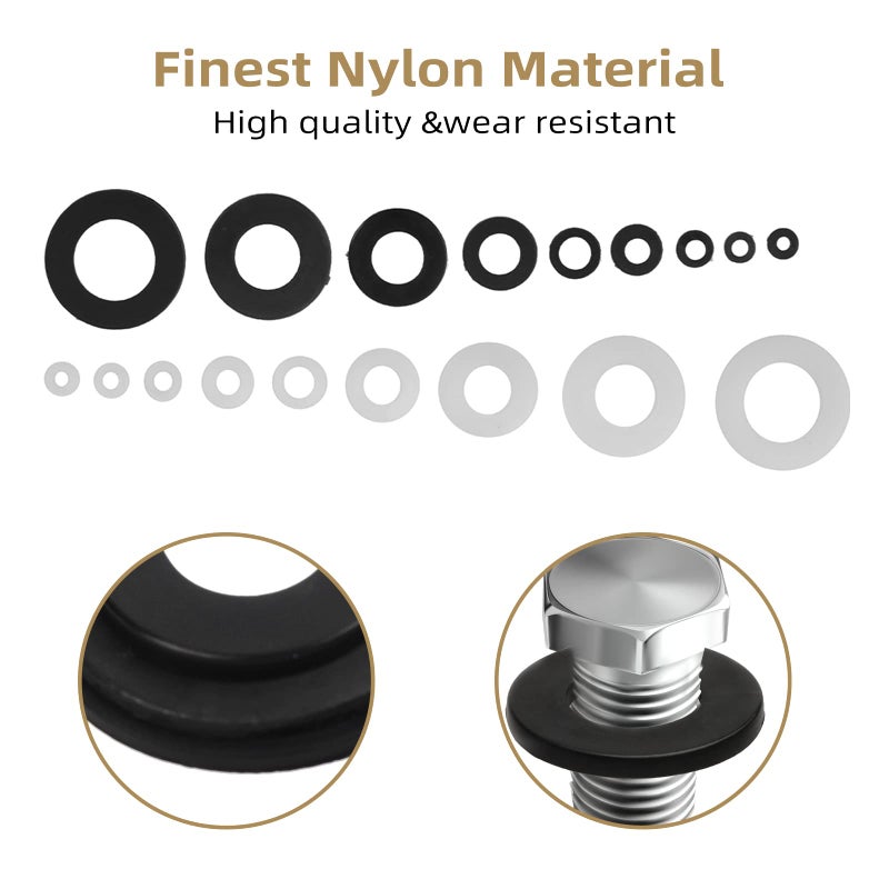 QTEATAK 420 Pcs Black/White Nylon Flat Washers Assortment Kit for M2 M2.5 M3 M4 M5 M6 M8 M10 M12 Screws & Bolt - Image 2